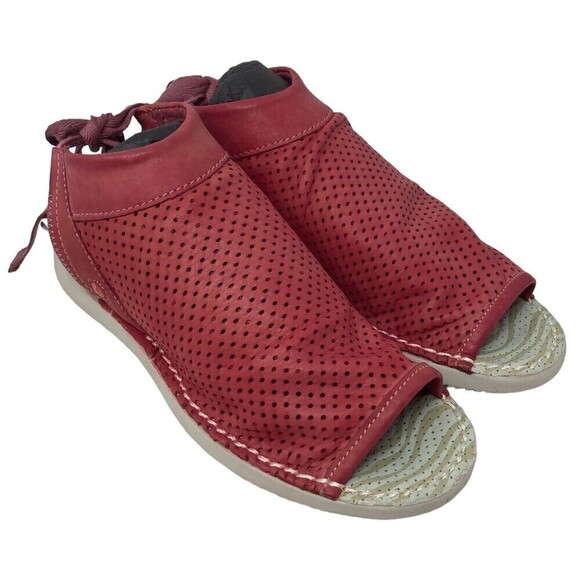 NEW Softinos By FLY London Women's Size 5 Leather Tie-Back Sandals Red 36 EU NIB